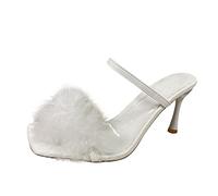 Ladies Comfort Platform Block Heel Sandals Women's Heel Plus Solid Color Size Sandals Plush Thin Decoration Women's Gold Sandels for Size 8 Wide Fit (White,7)