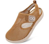 Ladies Comfort Work Shoes Breathable Mesh Flat Sandals Cushioned Soft Sole Trainers for Nurses Carers Retail Standing All Day Lightweight Non Slip Brown