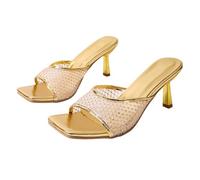 Ladies Comfortable Ankle Strap Block Heels Comfortable European And American Plus Size Square Toe High Heeled Sandals In Spring And Multicoloured Sandals Size 6 Sandels for (Gold,5.5)