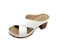 Ladies Comfortable Extra Wide Fit Block Heel Shoes Women's Open Toe One High Heel Slippers Women Summer Chunky Rocking Line Fashion Slippers Girls Sliders Size 2 Black Womens White (White,6)