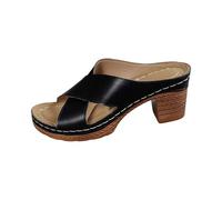 Ladies Comfortable Extra Wide Fit Block Heel Shoes Women's Open Toe One High Heel Slippers Women Summer Chunky Rocking Line Fashion Slippers Girls Sliders Size 2 Black Womens White (Black,5)