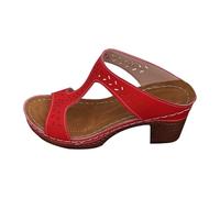 Ladies Comfortable Extra Wide Fit Block Heels Women's Summer Thick Bottom Open Toe Fish Mouth Hollow Buckle Fashion Roman High Heeled Thick with Leather Wege Sandals Gold Ladies Sandles Size (Red,5)