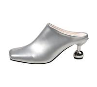 Ladies Comfortable Platform Heeled Sandals High Heel Sandals Slippers Female Full Leather Women Slippers Summer Inside And Outside The Square Head Home for Women Plastic (Silver,5.5)