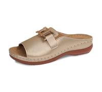 Ladies Comfortable Slippers for Everyday Casual Use Open Toe Design Slip On Style Perfect for Spring and Summer Versatile for Relaxed Outfits, gold, 8.5 UK