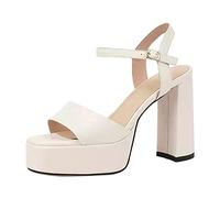 Ladies Comfortable Wide Fit Low Heel Shoes Women's Summer Solid Color High Heels Platform Thick Thick Heel Open Toe Sandals Tan Wege Sandal Strappy Sandals for Women Size 6 (White,39)