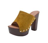 Ladies Comfy Ankle Strap Block Heel Sandals Fashion Spring And Summer Women Sandals Thick Chunky Heel Super High Mouth Solid Color Sexy Glitter Sliders Womens Slippers Size 5 UK (Yellow,5.)