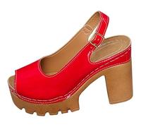Ladies Comfy Extra Wide Fit Low Heel Sandals foreign Trade Thick High Heeled Sandals With Solid Color Temperament Versatile Border European And Black for Women Comfortable Sandles (Red,7.5)