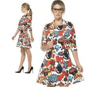 Ladies Comic Strip Dress Novelty Fancy Dress Costume Super Hero S-L