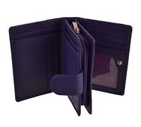 Ladies Compact Leather Tabbed RFID Protection Purse/Wallet by Mala; Origin Collection Classic Gift Boxed (Purple)