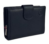 Ladies Compact Leather Tabbed RFID Protection Purse/Wallet by Mala; Origin Collection Classic Gift Boxed (Navy)
