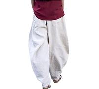 Ladies Cotton Linen Pants Clearance Elastic Waist Relax Fit Hippie Gypsy Harem Pant Summer Fall Drop Crotch Wide Leg Sweatpants Loose Straight Pants Trouser Yoga Pants Baggy Lounge Joggers White