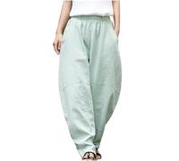 Ladies Cotton Linen Pants Clearance Elastic Waist Relax Fit Hippie Gypsy Harem Pant Summer Fall Drop Crotch Wide Leg Sweatpants Loose Straight Pants Trouser Yoga Pants Baggy Lounge (Mint Green, M)