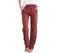 Ladies Cotton Linen Trousers Women Solid Straight Solid Elastic Pants Long Drawstring Linen Women Waist Cotton Casual Pants Summer Casual Ladies Shorts Size 20 Promotions Necessary for Sleep Red