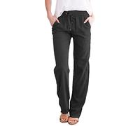 Ladies Cotton Linen Trousers Women Solid Straight Solid Elastic Pants Long Drawstring Linen Women Waist Cotton Casual Pants Summer Casual Ladies Shorts Size 20 Promotions Necessary for Sleep Black