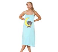 Ladies Cotton Nightdress Strappy Sleeveless Midi Banana Teddy Stars Nightshirt Green