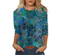 Ladies Cotton Vest Tops Puff Sleeves for Blouse Personalised Gifts Exploring Women's Crew Neck Long Sleeve Floral Creative Digital Print T Shirt Casual Loose Top Warehouse Clearance Bargains Sale