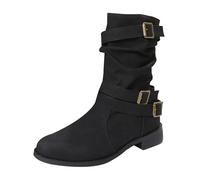 Ladies Cowboy Boots Ladies Low Heel Mid Tube Knights Boots - Vintage Leather Steampunk Booties - Knee High Wide Calf Shoes Renaissance Cosplay Booties Walking Shoes for Women UK