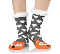 Ladies Cozy Fuzzy Fluffy Socks Womens Girls, Cute Winter Slipper Socks Women Christmas, Cosy Warm Bed Socks For Women, Orange Fox, One Size