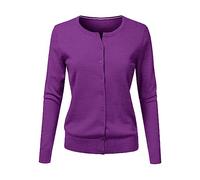 Ladies Crew Neck Button Up Cardigans Lightweight Long Sleeve Cardigans for Women UK Spring Knitted Sweater Girls Solid Color Knitted Sweater Work Office Sweater Button Up Cardigan Coat