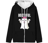 Ladies Crew Neck Long Sleeve Halloween Print Hoodie Stylish Loose Top Women’S Halloween Costume Ladies Hoodie (Pink, XXXXXXL)