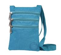 Ladies Crinkled Nylon Small Cross Body Bag Organizer - Turquoise