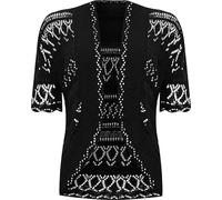 Ladies Crochet Bolero Knitted Shrug, Womens Casual Short Cap Sleeves Lightweight Open Front Cropped Stylish Sweater Top Cardigan UK Plus Size S-XXL, Black-M