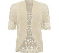 Ladies Crochet Bolero Knitted Shrug, Womens Casual Short Cap Sleeves Lightweight Open Front Cropped Stylish Sweater Top Cardigan UK Plus Size S-XXL, Stone-L