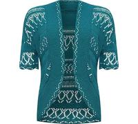 Ladies Crochet Bolero Knitted Shrug, Womens Casual Short Cap Sleeves Lightweight Open Front Cropped Stylish Sweater Top Cardigan UK Plus Size S-XXL, Teal-M