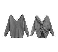 Ladies Crochet Tops, Women'S V-Neck Back Criss Cross Knitted Sweaters, Casual V Neck Knitwear, Comfortable Ribbed Sweater Elegant Daily Wear Knit Top Autumn Basic Long Sleeve Jumpers
