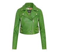 Ladies Cropped Jacket Short Body Gothic Top Apple Green Chic Biker Real Leather Jacket