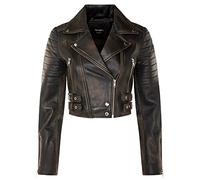 Ladies Cropped Jacket Short Body Gothic Top Black Chic Biker Real Leather Jacket 20