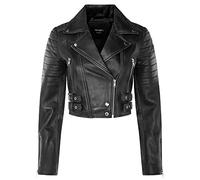 Ladies Cropped Jacket Short Body Gothic Top BLACK Chic Biker REAL LEATHER Jacket M