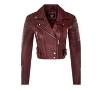 Ladies Cropped Jacket Short Body Gothic Top Burgundy Chic Biker REAL LEATHER Jacket 2XL