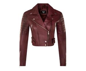 Ladies Cropped Jacket Short Body Gothic Top Burgundy Chic Biker REAL LEATHER Jacket L