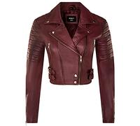 Ladies Cropped Jacket Short Body Gothic Top Burgundy Chic Biker REAL LEATHER Jacket XS