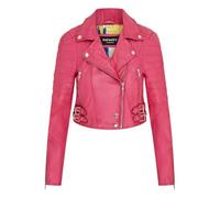 Ladies Cropped Jacket Short Body Gothic Top Fuschia Pink Chic Biker Real Leather Jacket