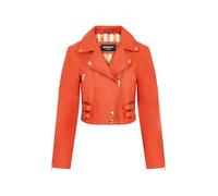 Ladies Cropped Jacket Short Body Gothic Top Orange Chic Biker Real Leather Jacket