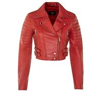 Ladies Cropped Jacket Short Body Gothic Top Red Chic Biker REAL LEATHER Jacket L