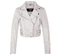 Ladies Cropped Jacket Short Body Gothic Top White Chic Biker REAL LEATHER Jacket L