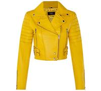 Ladies Cropped Jacket Short Body Gothic Top Yellow Chic Biker REAL LEATHER Jacket S