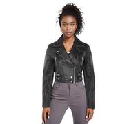 Ladies Cropped Short Body Gothic Top Black Chic Biker Real Leather Jacket