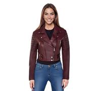 Ladies Cropped Short Body Gothic Top Burgundy Chic Biker Real Leather Jacket