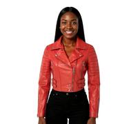 Ladies Cropped Short Body Gothic Top Red Chic Biker Real Leather Jacket