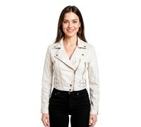 Ladies Cropped Short Body Gothic Top White Chic Biker Real Leather Jacket
