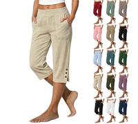 Ladies Cropped Trousers Elasticated Waist Straight Leg Boho Beachwear Everyday Leisure Capri Pants Light Weight Loungewear Relaxed Fit Trousers Going Out City Walk Shoping Summer Crinkle Culottes