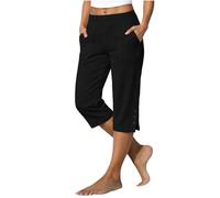 Ladies Cropped Trousers Elasticated Waist Straight Leg Boho Beachwear Everyday Leisure Capri Pants Light Weight Loungewear Relaxed Fit Trousers Going Out City Walk Shoping Summer Crinkle Culottes