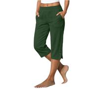 Ladies Cropped Trousers Straight Leg Elasticated Waist Beachwear Boho Leisure Capri Pants Light Weight Everyday Loungewear Relaxed Fit Trousers Summer Going Out City Walk Shoping Crinkle Culottes