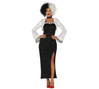 Ladies Cruella De Ville Dalmatian Dress Jacket Costume Book Week Day Fancy Dress