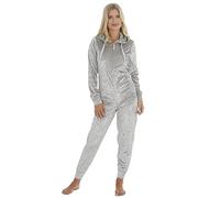 Ladies Crushed Velvet Onezee All in One Soft Hooded Plush Velour 1Onesie1 Shimmering Gold Shiny Silver XL