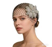 Ladies Crystal 1920s Flapper Cap Rhinestone Flower Headpiece Vintage Roaring 20s Great Gatsby Hair Accessories Bling Elastic Fishnet Headband Turban Cap for Bridal Themed Party Halloween Cosplay